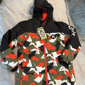 NWT Hurley Kids Camo Puffer Jacket - Black, Green, Orange
